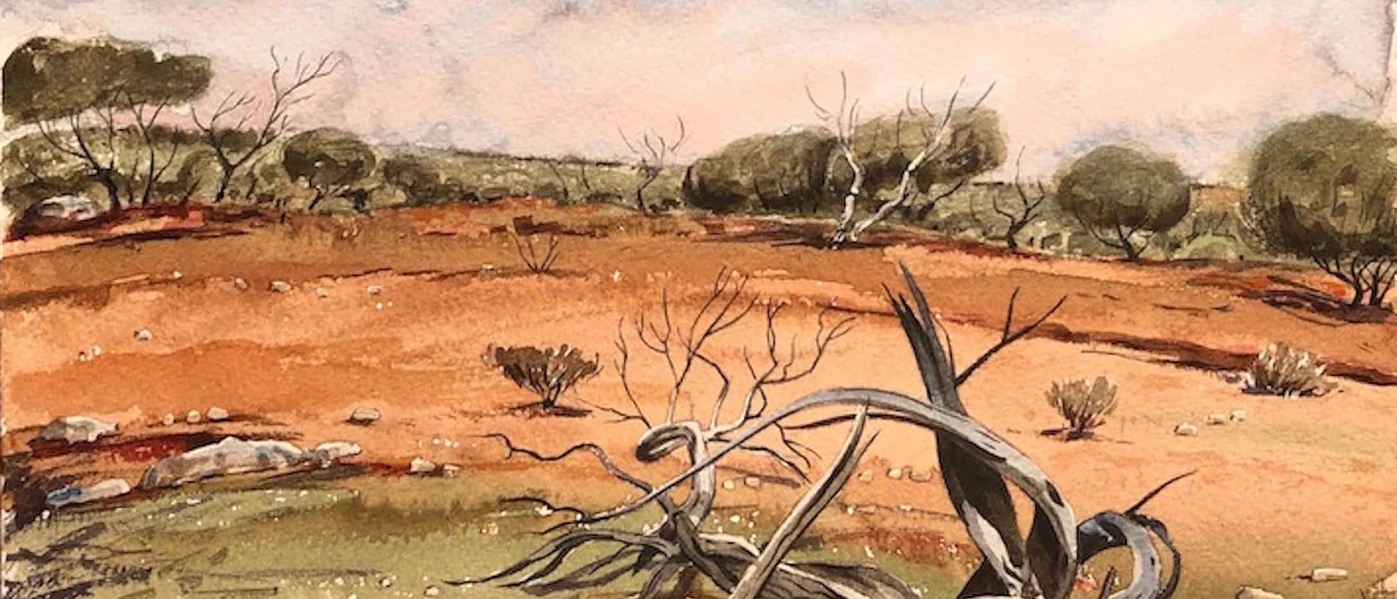 Painting of Australian sand and Bush landscape